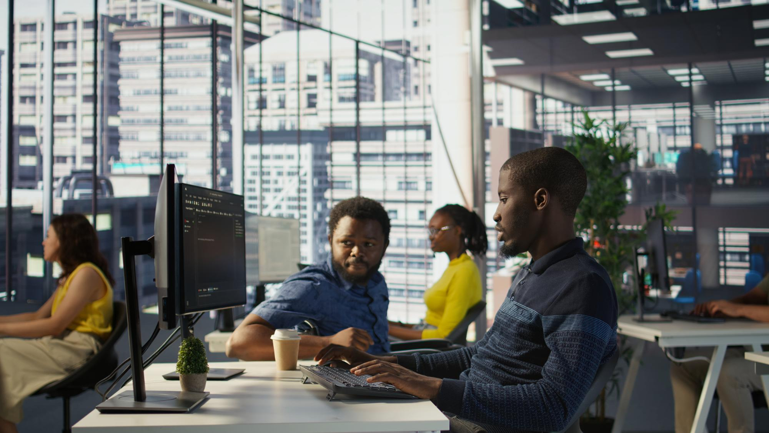 Team collaborating in a modern office